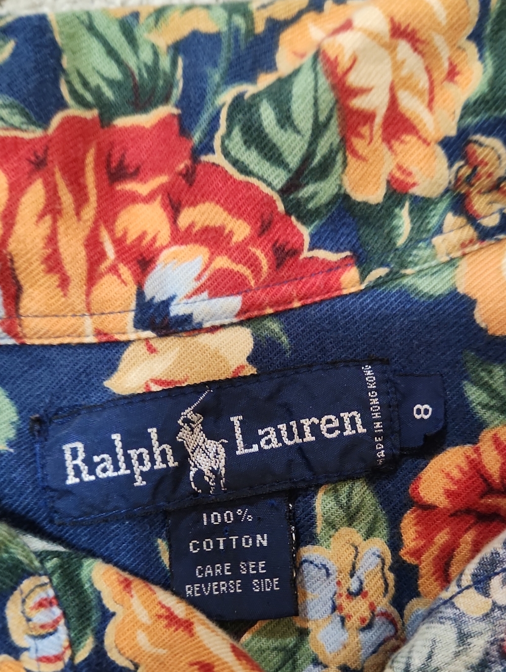 Ralph Lauren Floral Print Button-Up Shirt Navy with Yellow & Red Flowers Size 8 - Picture 2 of 16